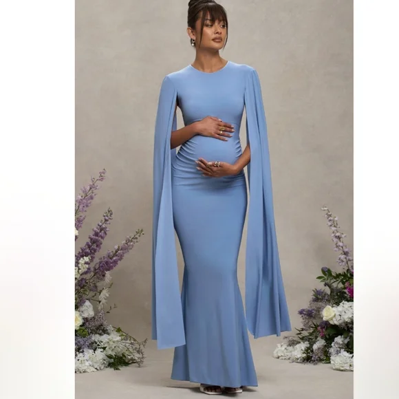 Club L London Divine Timing Cape Sleeves Maternity Maxi Dress Size L/12 - Picture 3 of 12